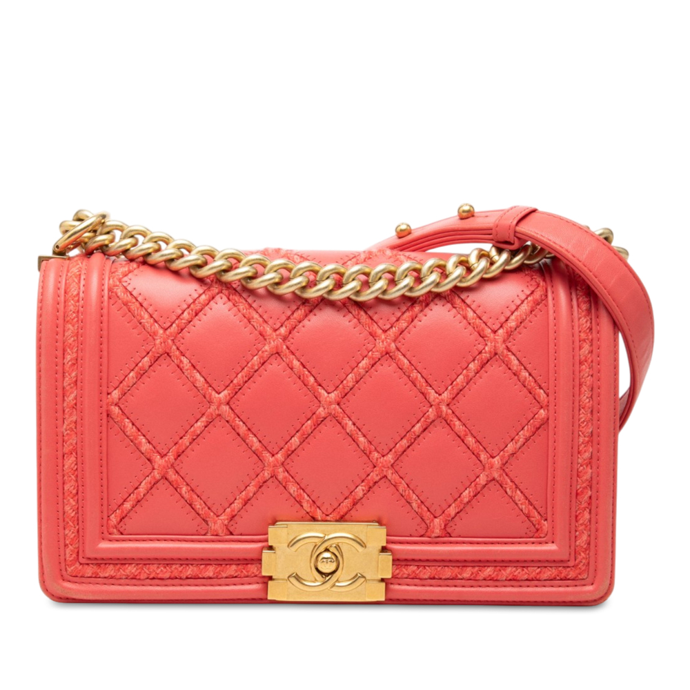 Pre-Loved Chanel Old Medium Stitched Lambskin and Tweed Boy Flap